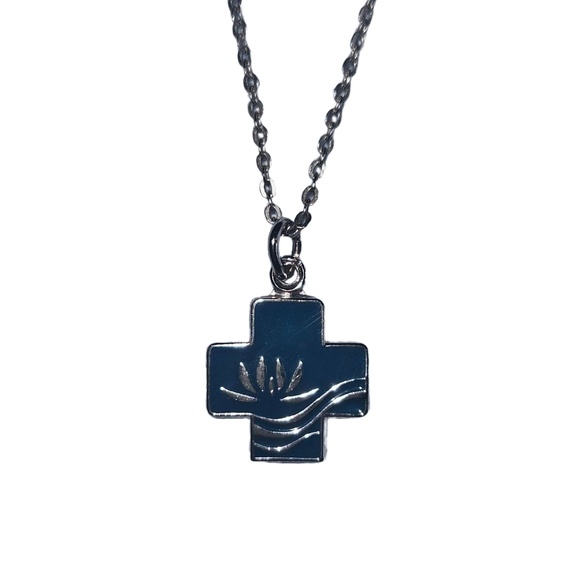 Estate Jewelry - Cross Pendant Lotus Flower Necklace  18 Inches Delicate Chain Spiritual Faith